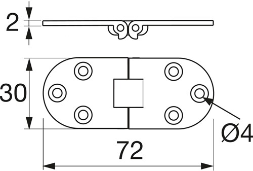 MEUBELSCHARNIER NAAITAFEL SISO CE messing rvs look *vlakliggend*2pennen*-2