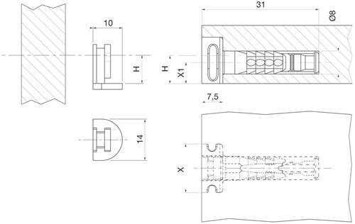 PLANKENDRAGERS 2dlg EFFEGIBREVETTI  CE zamac vernikkeld/zwart *voor plank >18mm-3