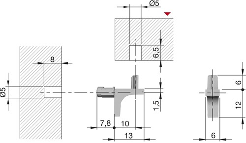 PLANKENDRAGER K-LINE ITALIANA CE zamac vernikkeld*2 Pin*boren ø5mm*-2