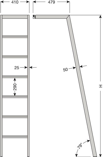 BIBLIOTHEEKLADDER SCALA CINETTO CE staal zwart gecoat*lange arm   479mm*