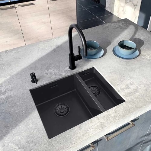 SPOELBAK V-KANT ZWART LORREINE CE Composiet Quartz*plug zwart *KB>600*-3