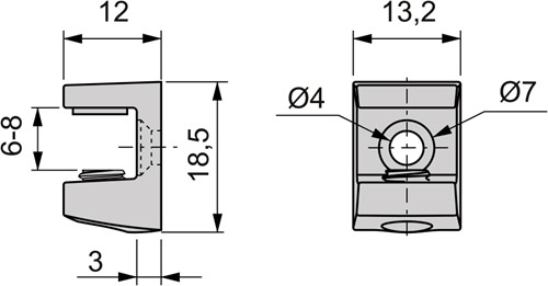 GLASPLAATDRAGER model EVO EMUCA CE zamac vernikkeld*opschroef*18,5x13,2mm-2