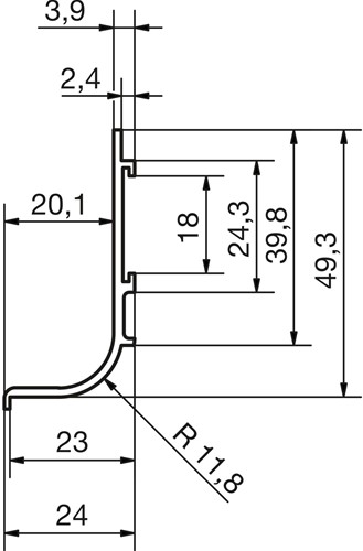 BINNENHOEK KUNSTSTOF SCHÜCO CE kunststof zwart * greeplijst Aktor-L-3