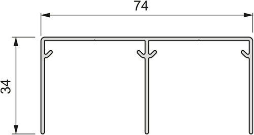 BOVENRAIL PLACARD 74   EMUCA CE alu zwart gecoat*  dubbel*74x34mm-2