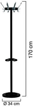 KAPSTOK STAAND ROND MODEL UNILUX CE staal/aluminium zwart gecoat*8x3V haken*-3