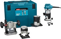 KANTEN-BOVENFREESMACHINE MAKITA CE compleet met diverse hulpstukken*M-box*